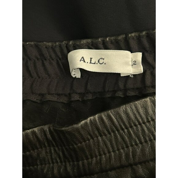 A.L.C Black Double Waist Trouser Pants Size 2 Leather Elastic Waist Quiet Luxury - Picture 5 of 7